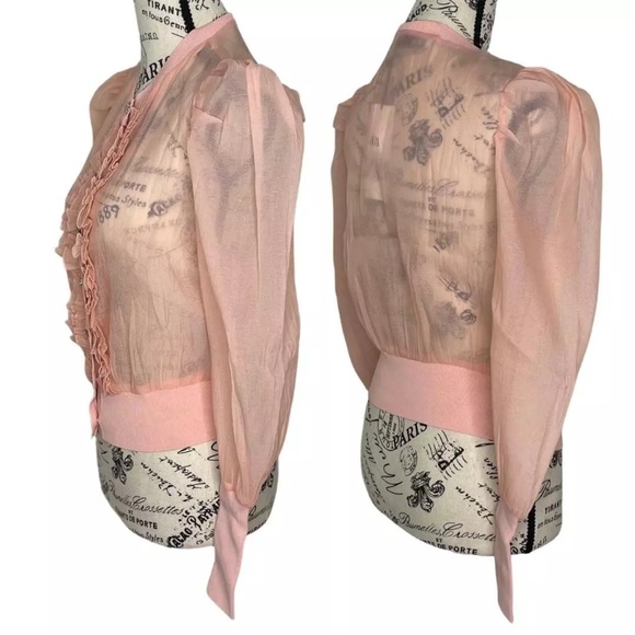 Zara peach sheer organza top cardigan new tags large - Picture 3 of 8